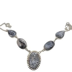 Handmade Sterling Silver Necklace Dendritic Opal Stones Unique Artisan Jewelry